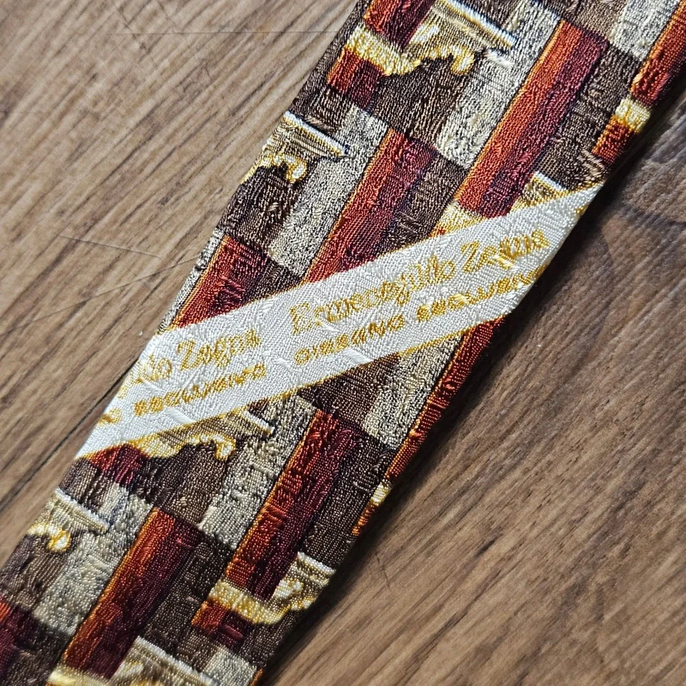 Ermenegildo‎ Zegna Mens Silk Jacquard Geometric Tie Necktie Retro Old Money Prep